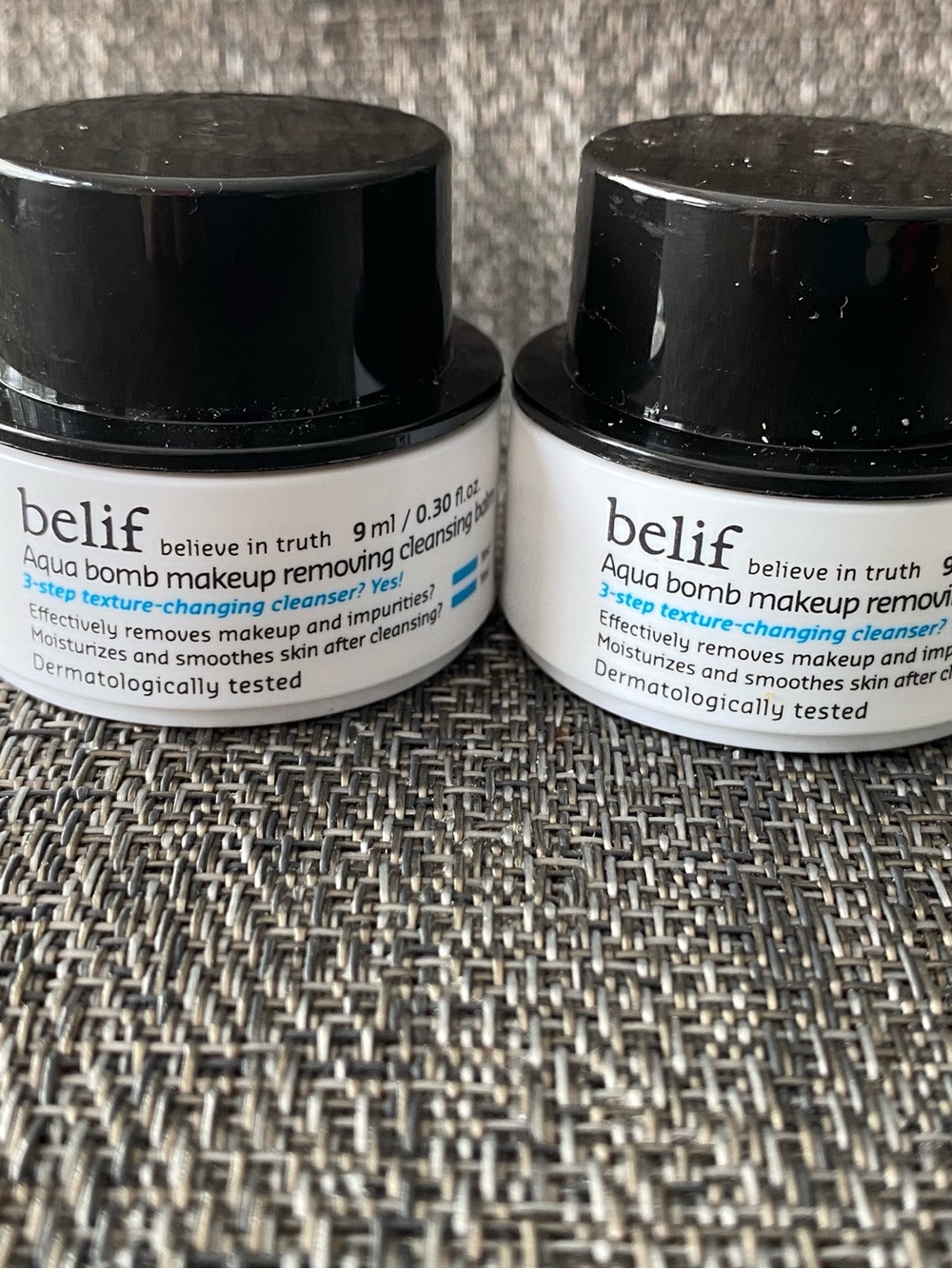 Lot of 2 belief Aqua bomb makeup, removing cleansing balm travel size 9 ml each